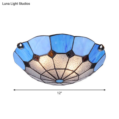 DecorBites™ DecorBites™ Tiffany Glass Mediterranean Flushmount Ceiling Light for Restaurants - Bowl LED Flush Mount