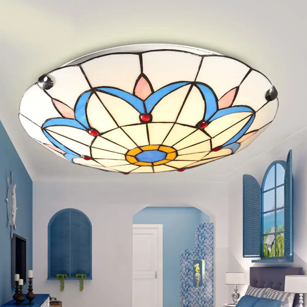 DecorBites™ DecorBites™ Tiffany Glass Mediterranean Flushmount Ceiling Light for Restaurants - Bowl LED Flush Mount