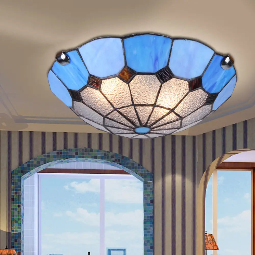 DecorBites™ DecorBites™ Tiffany Glass Mediterranean Flushmount Ceiling Light for Restaurants - Bowl LED Flush Mount