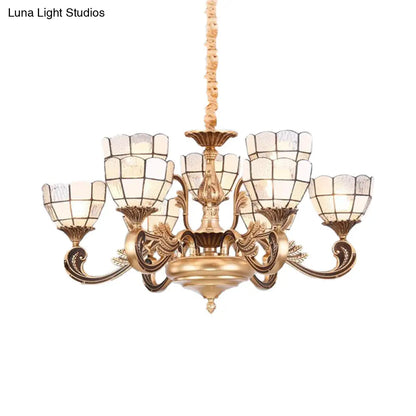 Lámpara de araña Tiffany con pantalla abovedada dorada - Lámpara colgante de cristal esmerilado de 12 luces