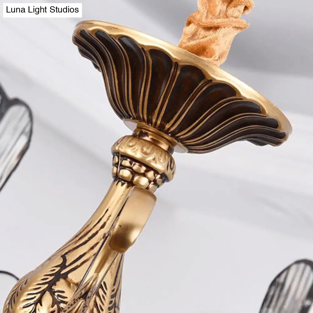 Lámpara de araña Tiffany con pantalla abovedada dorada - Lámpara colgante de cristal esmerilado de 12 luces