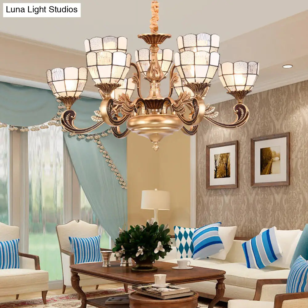 Lámpara de araña Tiffany con pantalla abovedada dorada - Lámpara colgante de cristal esmerilado de 12 luces