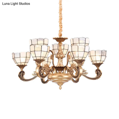 Lámpara de araña Tiffany con pantalla abovedada dorada - Lámpara colgante de cristal esmerilado de 12 luces