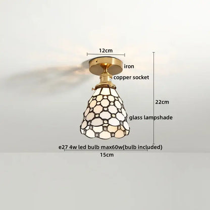 Tiffany-style glass led ceiling lights with cream mosaic lampshade and copper socket for living room ceiling lights
