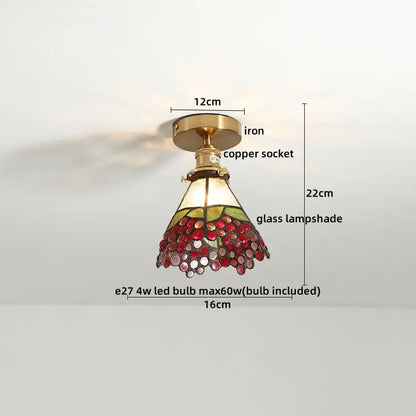 Tiffany green fish scale glass led ceiling lights featuring a decorative stained glass pendant with copper socket and iron mounting
