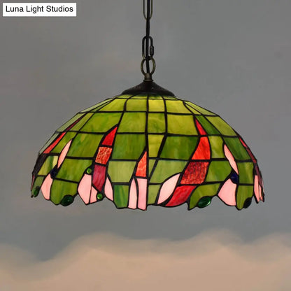 Tiffany Green Stained Glass Ceiling Pendant Light with Stylish Domed Suspension - Perfect for Bedrooms