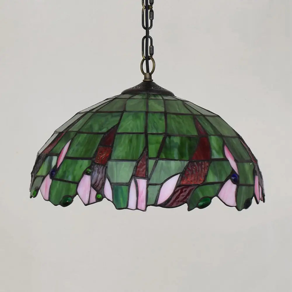 Tiffany Green Stained Glass Ceiling Pendant Light with Stylish Domed Suspension - Perfect for Bedrooms