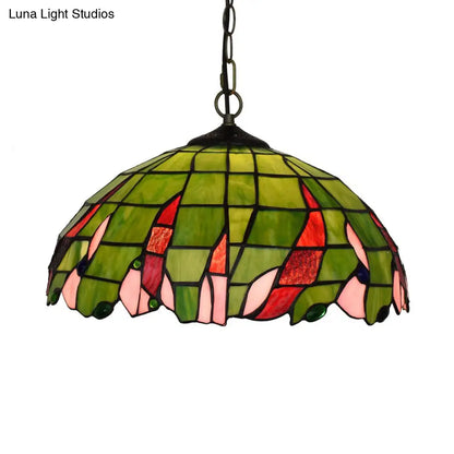 Tiffany Green Stained Glass Ceiling Pendant Light with Stylish Domed Suspension - Perfect for Bedrooms