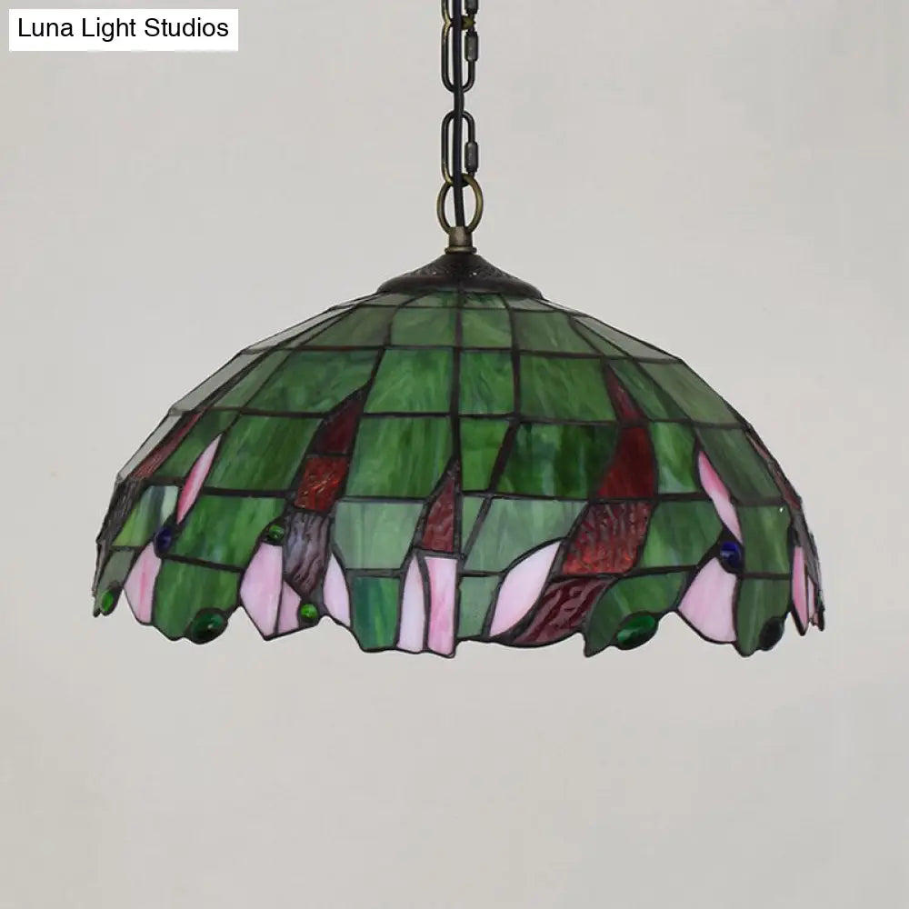 Tiffany Green Stained Glass Ceiling Pendant Light with Stylish Domed Suspension - Perfect for Bedrooms