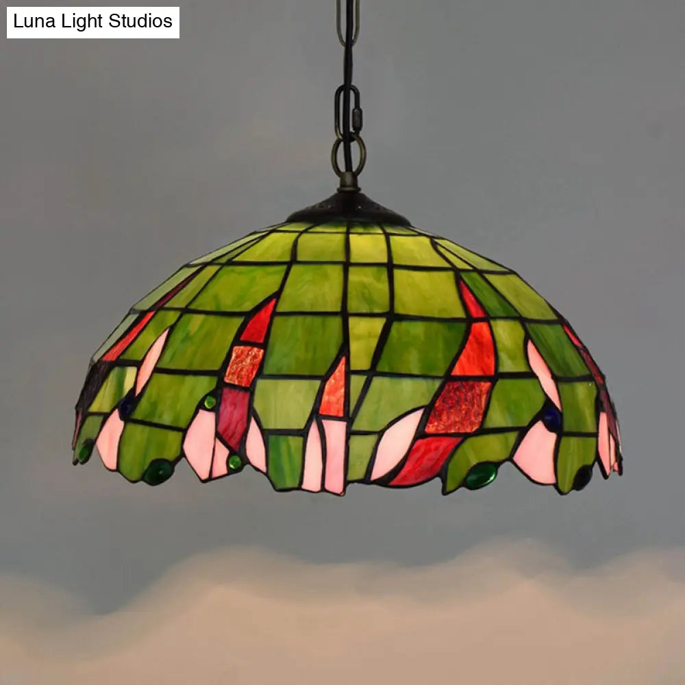 Tiffany Green Stained Glass Ceiling Pendant Light with Stylish Domed Suspension - Perfect for Bedrooms