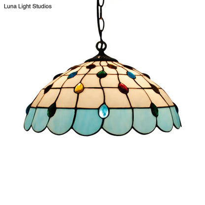 Tiffany Hand Rolled Art Glass Ceiling Light - Single Dome Pendant for Bedroom in Pink/Light Blue/Green