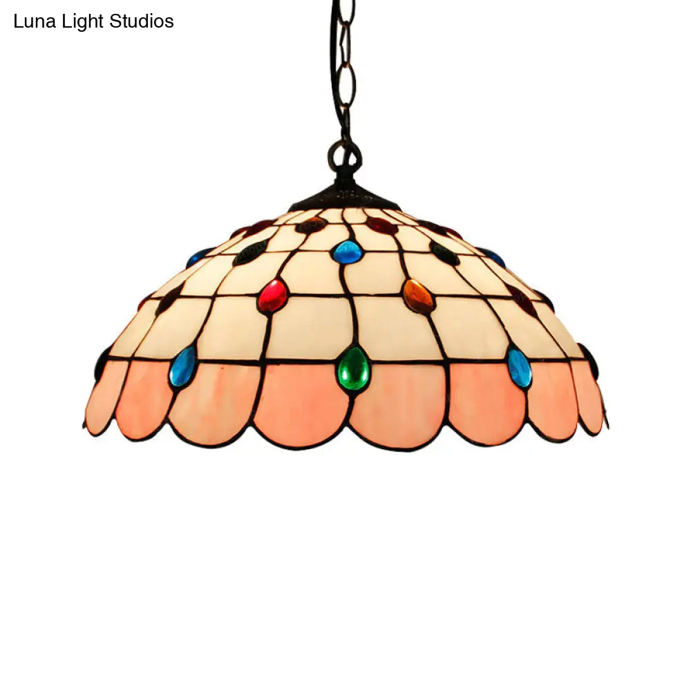 Tiffany Hand Rolled Art Glass Ceiling Light - Single Dome Pendant for Bedroom in Pink/Light Blue/Green