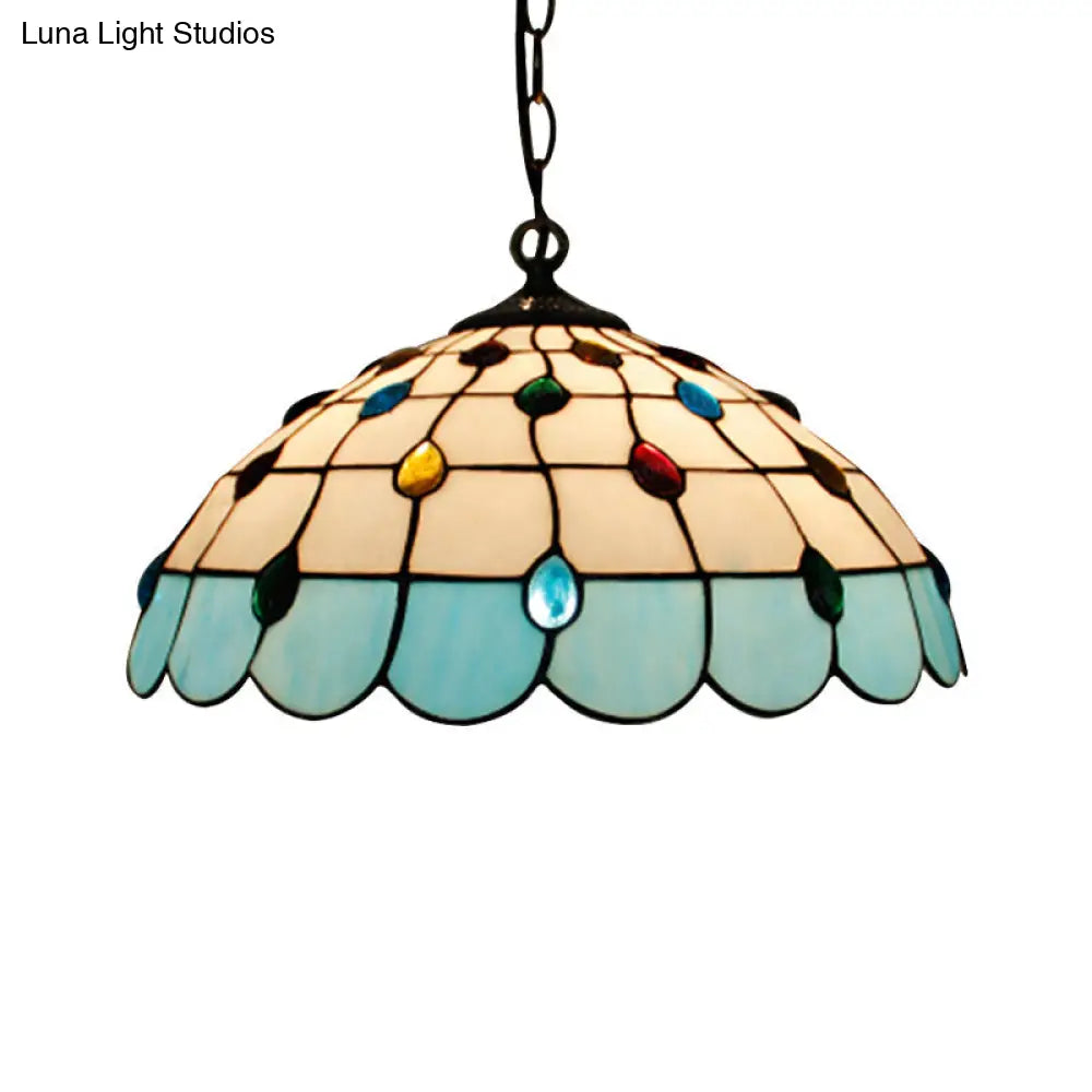 Tiffany Hand Rolled Art Glass Ceiling Light - Single Dome Pendant for Bedroom in Pink/Light Blue/Green