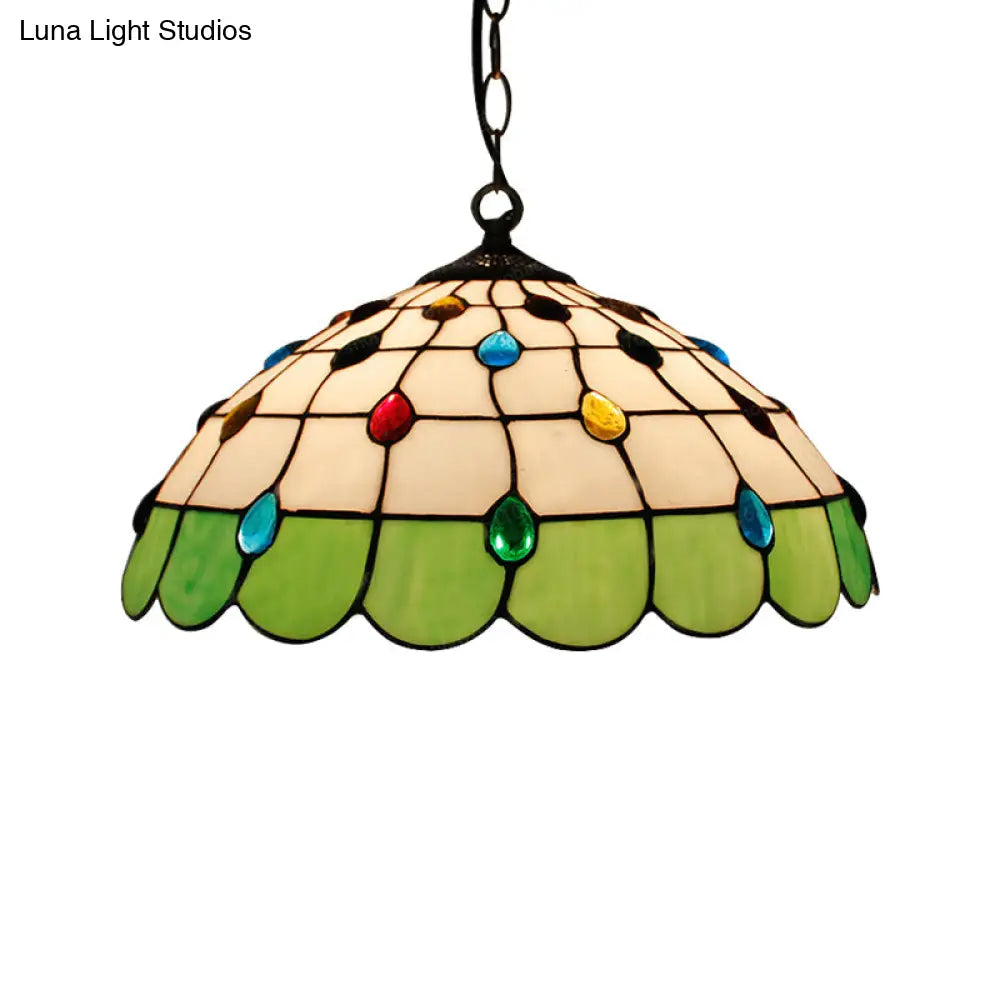 Tiffany Hand Rolled Art Glass Ceiling Light - Single Dome Pendant for Bedroom in Pink/Light Blue/Green