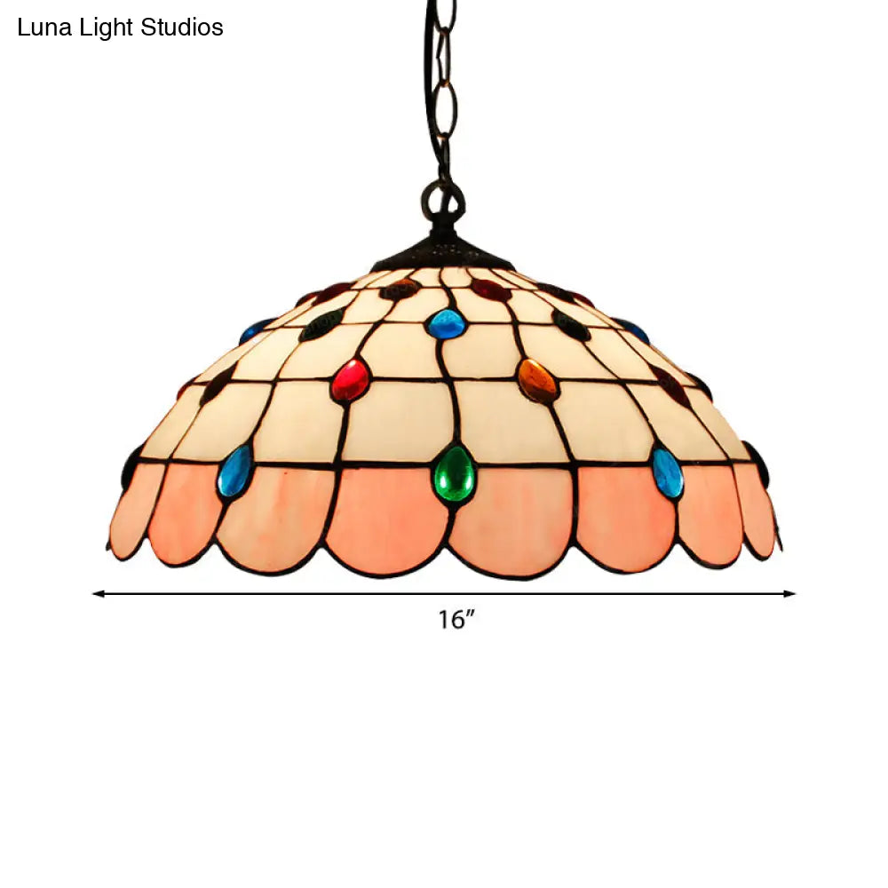 Tiffany Hand Rolled Art Glass Ceiling Light - Single Dome Pendant for Bedroom in Pink/Light Blue/Green