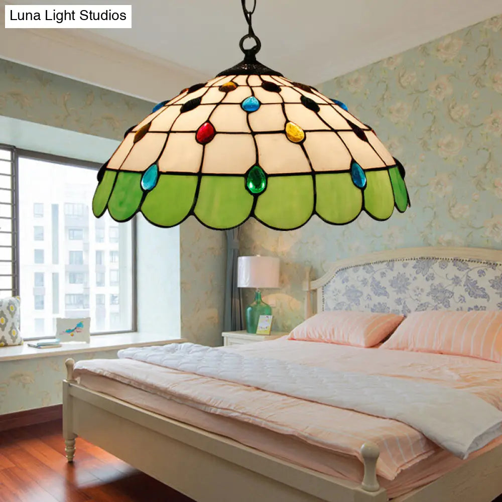 Tiffany Hand Rolled Art Glass Ceiling Light - Single Dome Pendant for Bedroom in Pink/Light Blue/Green