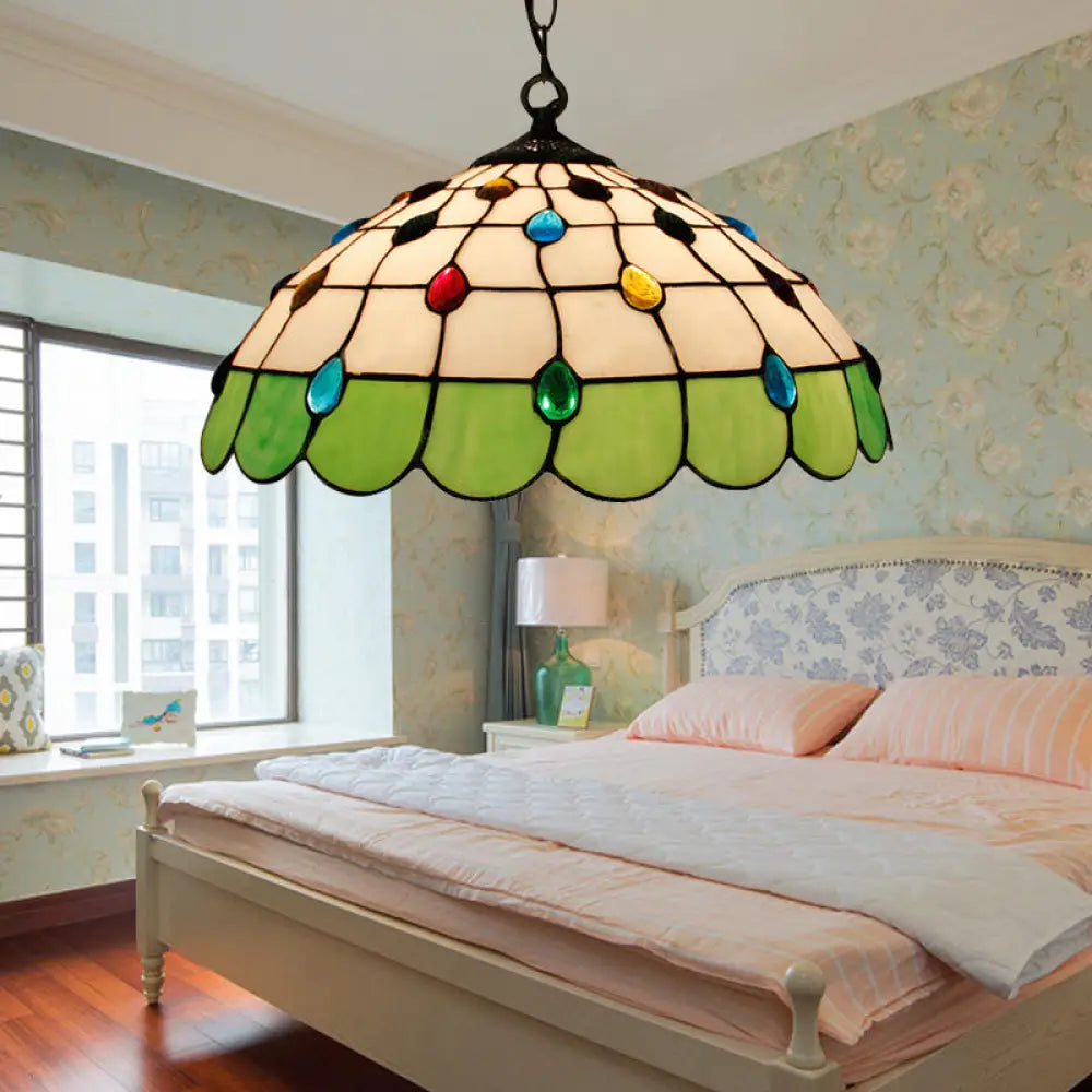 Tiffany Hand Rolled Art Glass Ceiling Light - Single Dome Pendant for Bedroom in Pink/Light Blue/Green