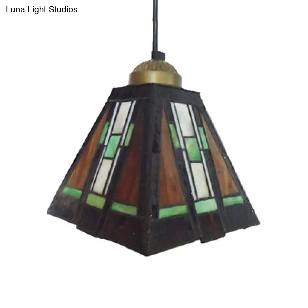 Tiffany Hand Rolled Art Glass Ceiling Light - Single Head Trapezoid Pendant in Black and Brown