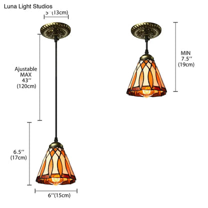 Tiffany Hand Rolled Art Glass Cone Shape Hanging Lamp Kit - 1 Light Brown Suspended Fixture for Living Room