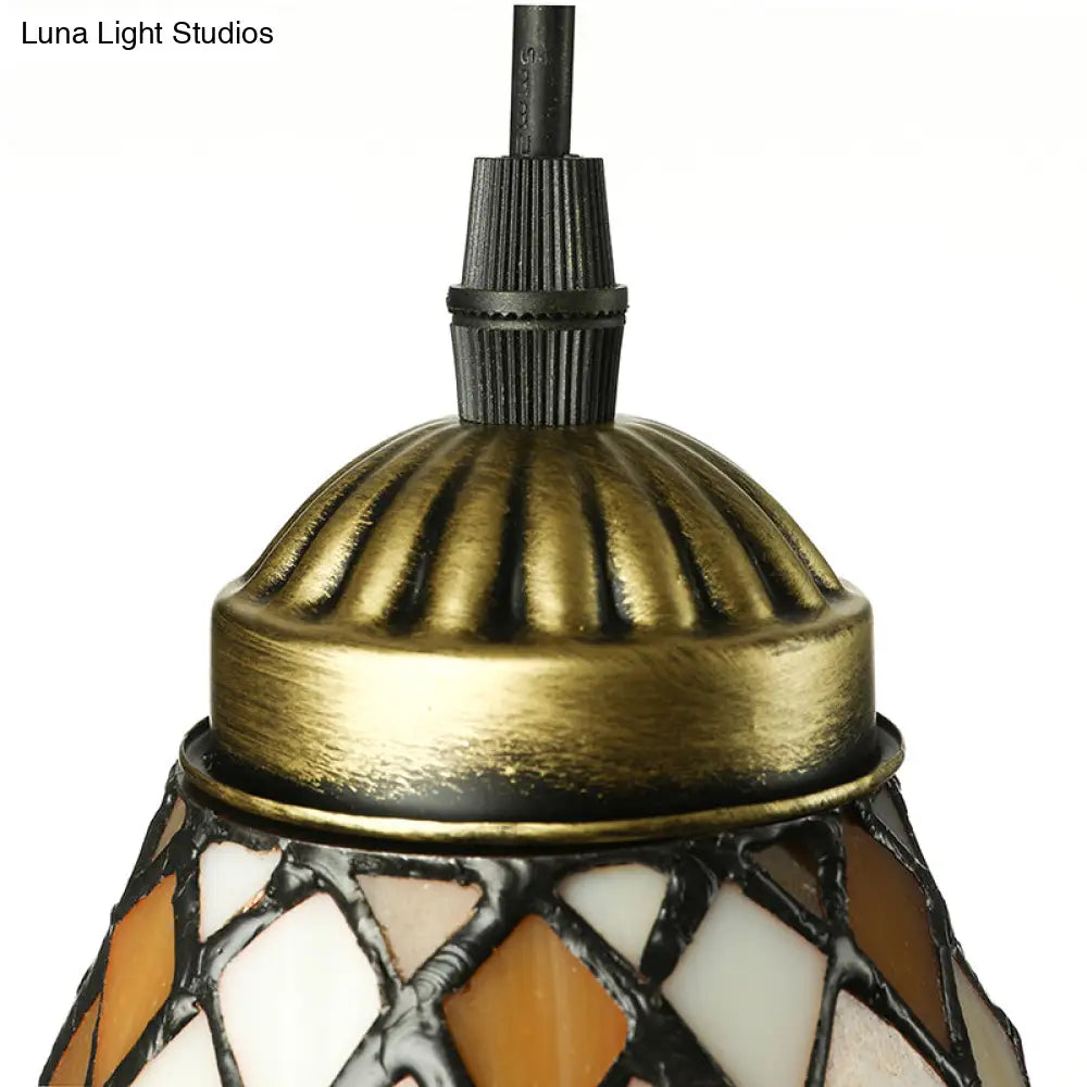 Tiffany Hand Rolled Art Glass Cone Shape Hanging Lamp Kit - 1 Light Brown Suspended Fixture for Living Room