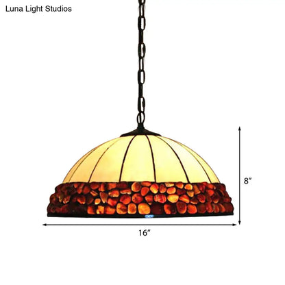 Tiffany Hand Rolled Art Glass Dome Hanging Lamp: Dark Red, 3-Light Fixture