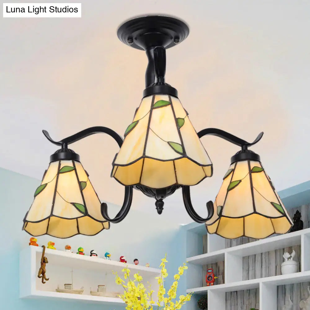 Lámpara de techo semiempotrada para interiores DecorBites™ Tiffany con diseño de vitral en color negro - 3 luces