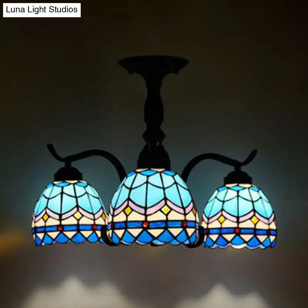 Lámpara de techo semiempotrada para interiores DecorBites™ Tiffany con diseño de vitral en color negro - 3 luces