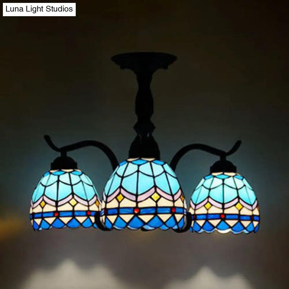 Lámpara de techo semiempotrada para interiores DecorBites™ Tiffany con diseño de vitral en color negro - 3 luces