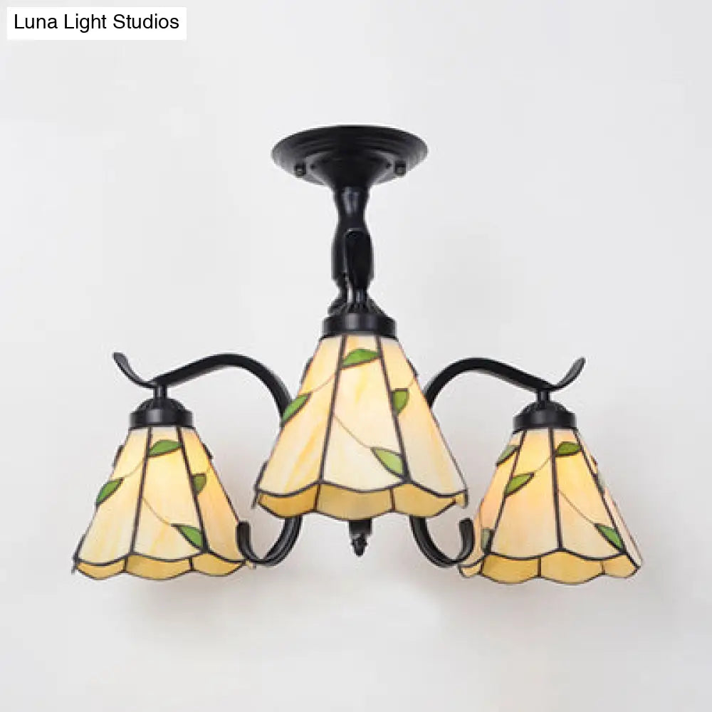 Lámpara de techo semiempotrada para interiores DecorBites™ Tiffany con diseño de vitral en color negro - 3 luces