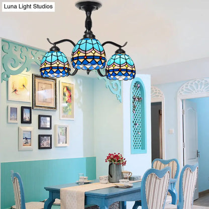 Lámpara de techo semiempotrada para interiores DecorBites™ Tiffany con diseño de vitral en color negro - 3 luces