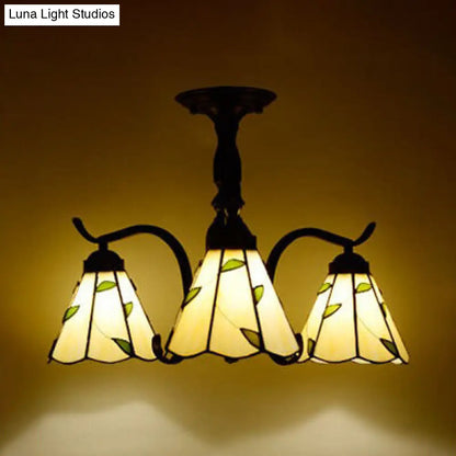 Lámpara de techo semiempotrada para interiores DecorBites™ Tiffany con diseño de vitral en color negro - 3 luces