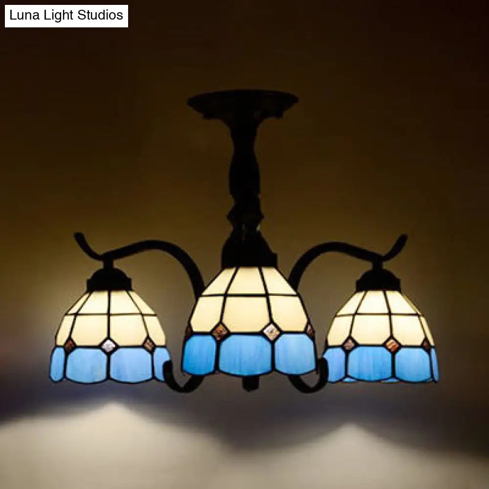 Lámpara de techo semiempotrada para interiores DecorBites™ Tiffany con diseño de vitral en color negro - 3 luces