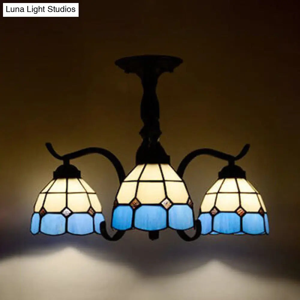 Lámpara de techo semiempotrada para interiores DecorBites™ Tiffany con diseño de vitral en color negro - 3 luces