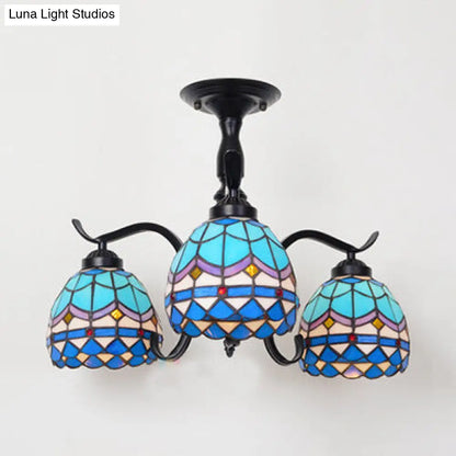 Lámpara de techo semiempotrada para interiores DecorBites™ Tiffany con diseño de vitral en color negro - 3 luces