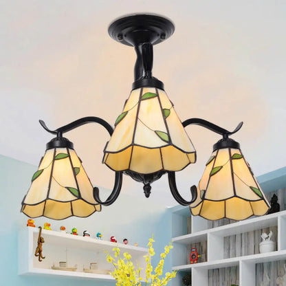 Lámpara de techo semiempotrada para interiores DecorBites™ Tiffany con diseño de vitral en color negro - 3 luces