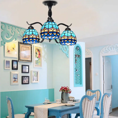 Lámpara de techo semiempotrada para interiores DecorBites™ Tiffany con diseño de vitral en color negro - 3 luces