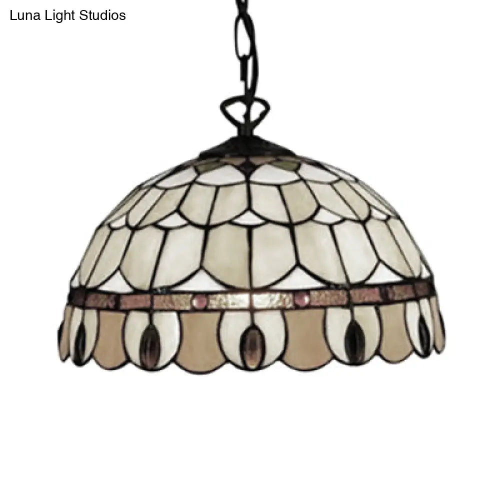 Tiffany Jeweled Pendant Lamp: Circle/Gem Pattern, Stained Glass Shade, Chain Included, Ideal for Dining Rooms