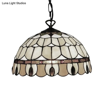 Tiffany Jeweled Pendant Lamp: Circle/Gem Pattern, Stained Glass Shade, Chain Included, Ideal for Dining Rooms