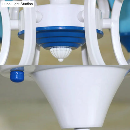 DecorBites™ DecorBites™ Tiffany Lodge Ceiling Light: Conical Semi Flush with Stained Glass in White/Blue (6 Lights)