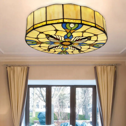 DecorBites™ DecorBites™ Tiffany Lodge Stained Glass Ceiling Light with Beige Shade - Perfect for Dining Room