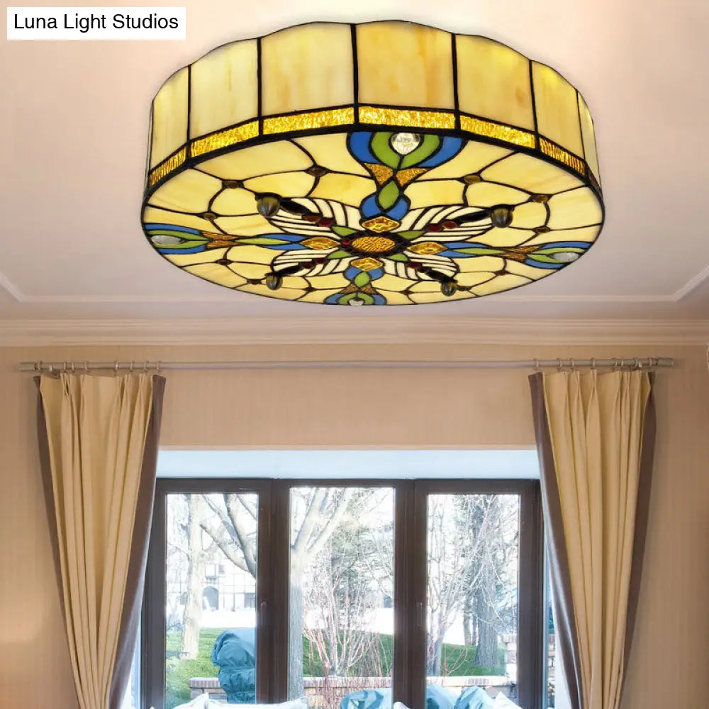 DecorBites™ DecorBites™ Tiffany Lodge Stained Glass Ceiling Light with Beige Shade - Perfect for Dining Room