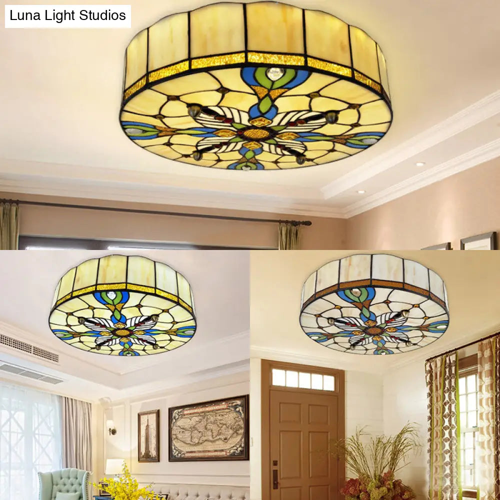DecorBites™ DecorBites™ Tiffany Lodge Stained Glass Ceiling Light with Beige Shade - Perfect for Dining Room
