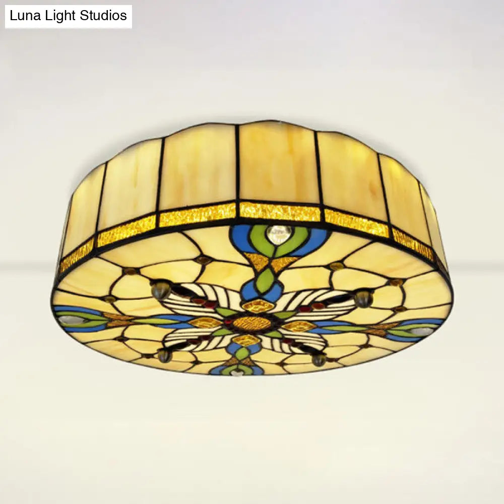 DecorBites™ DecorBites™ Tiffany Lodge Stained Glass Ceiling Light with Beige Shade - Perfect for Dining Room