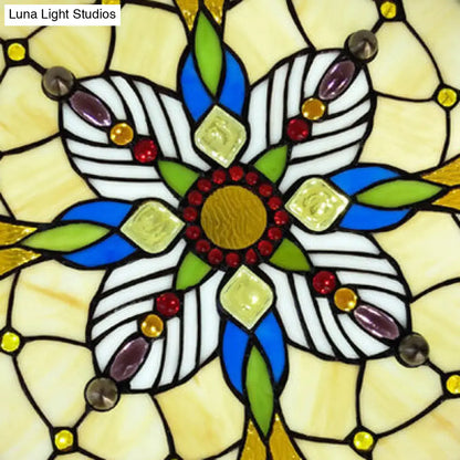 DecorBites™ DecorBites™ Tiffany Lodge Stained Glass Ceiling Light with Beige Shade - Perfect for Dining Room