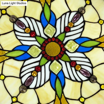 DecorBites™ DecorBites™ Tiffany Lodge Stained Glass Ceiling Light with Beige Shade - Perfect for Dining Room