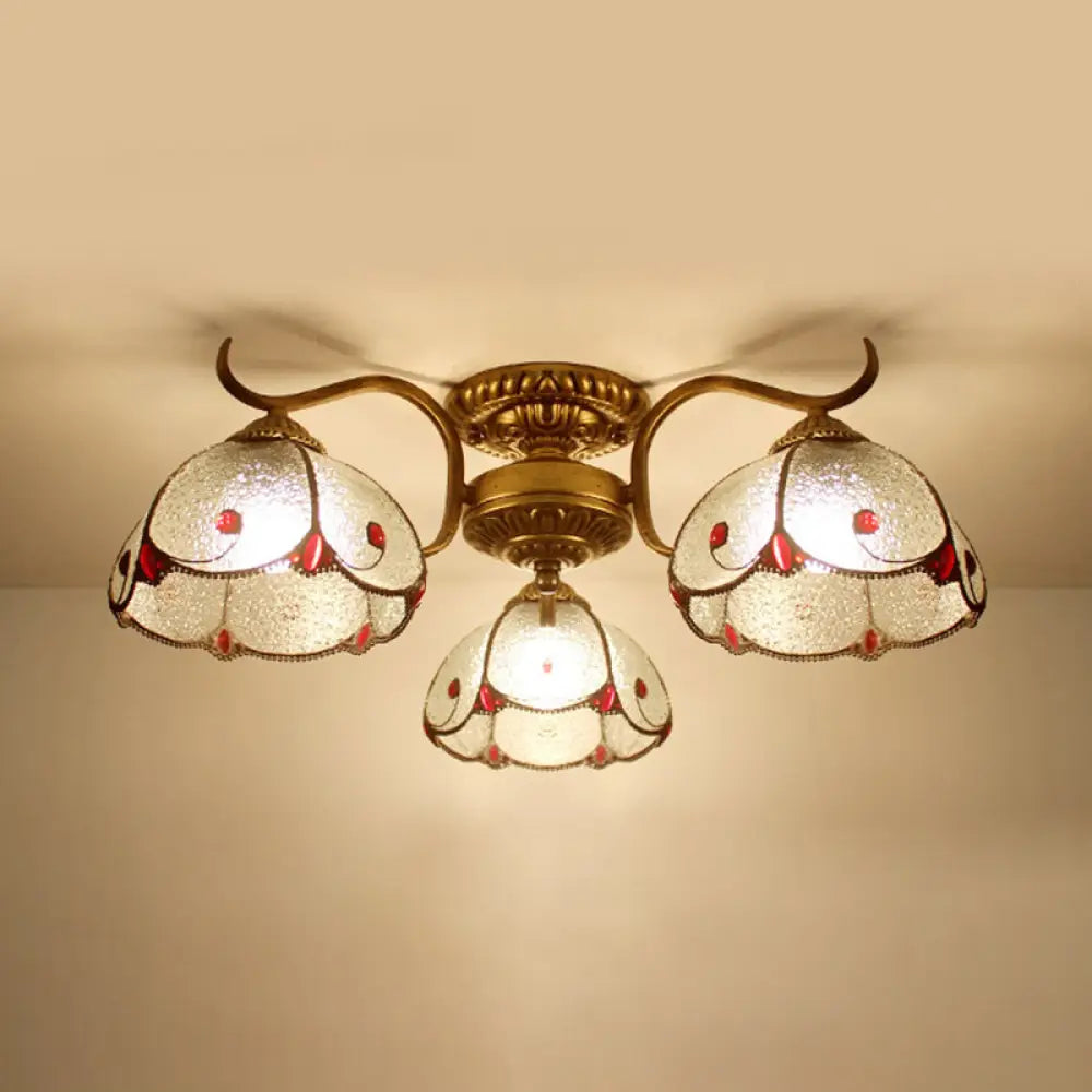 DecorBites™ DecorBites™ Tiffany Lodge Style Scalloped Semi Flush Ceiling Light with Stained Glass – 3 Lights Beige/Clear