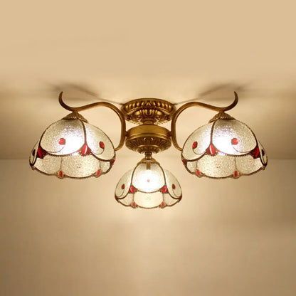 DecorBites™ DecorBites™ Tiffany Lodge Style Scalloped Semi Flush Ceiling Light with Stained Glass – 3 Lights Beige/Clear