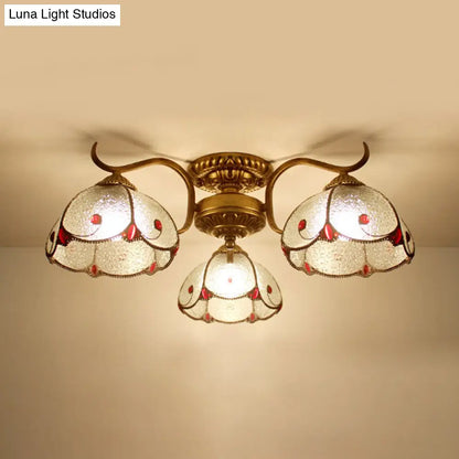 DecorBites™ DecorBites™ Tiffany Lodge Style Scalloped Semi Flush Ceiling Light with Stained Glass – 3 Lights Beige/Clear