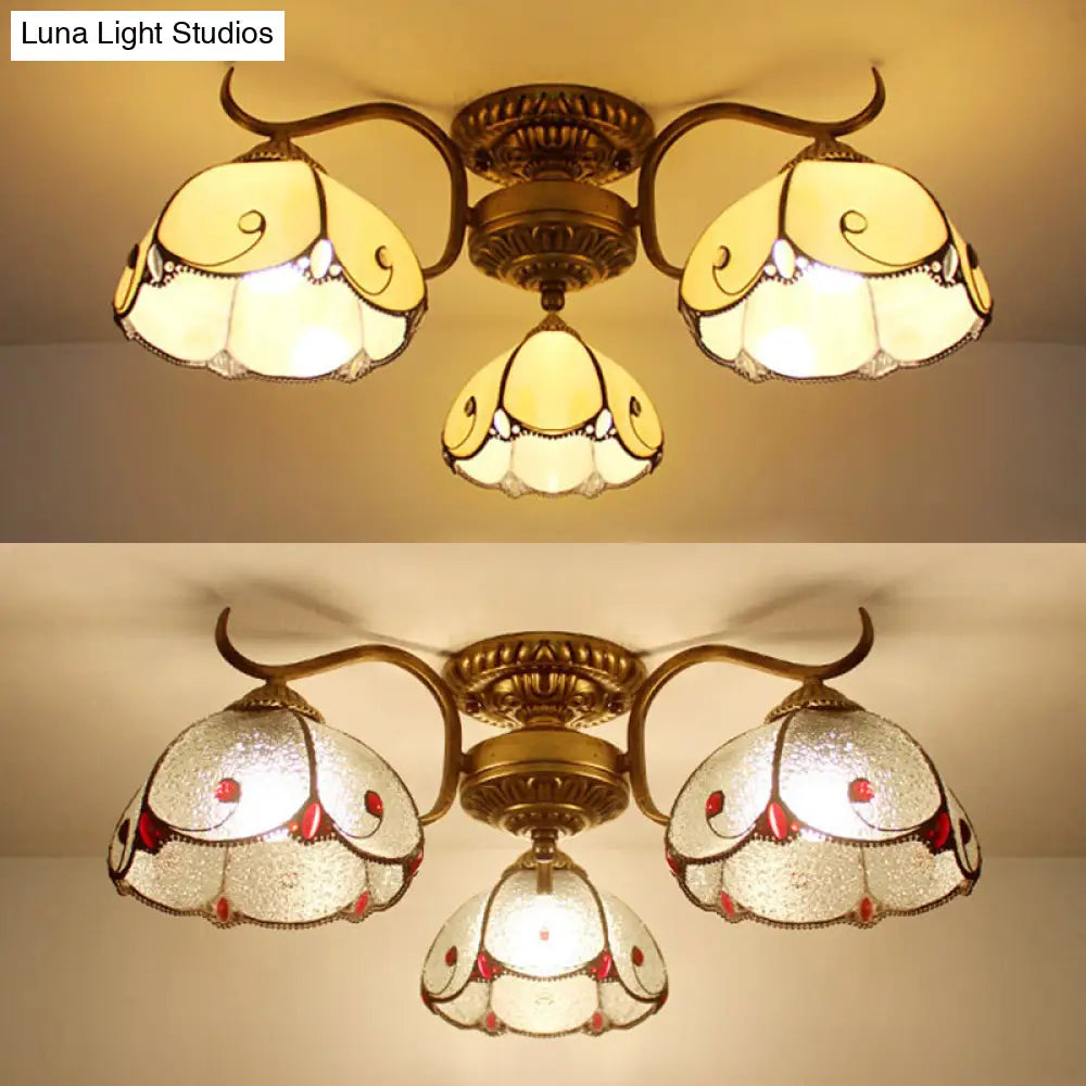 DecorBites™ DecorBites™ Tiffany Lodge Style Scalloped Semi Flush Ceiling Light with Stained Glass – 3 Lights Beige/Clear