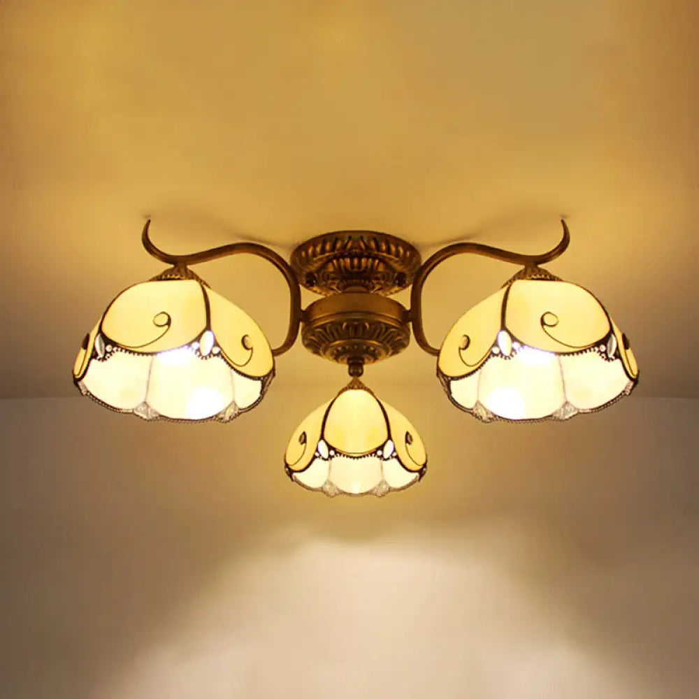 DecorBites™ DecorBites™ Tiffany Lodge Style Scalloped Semi Flush Ceiling Light with Stained Glass – 3 Lights Beige/Clear